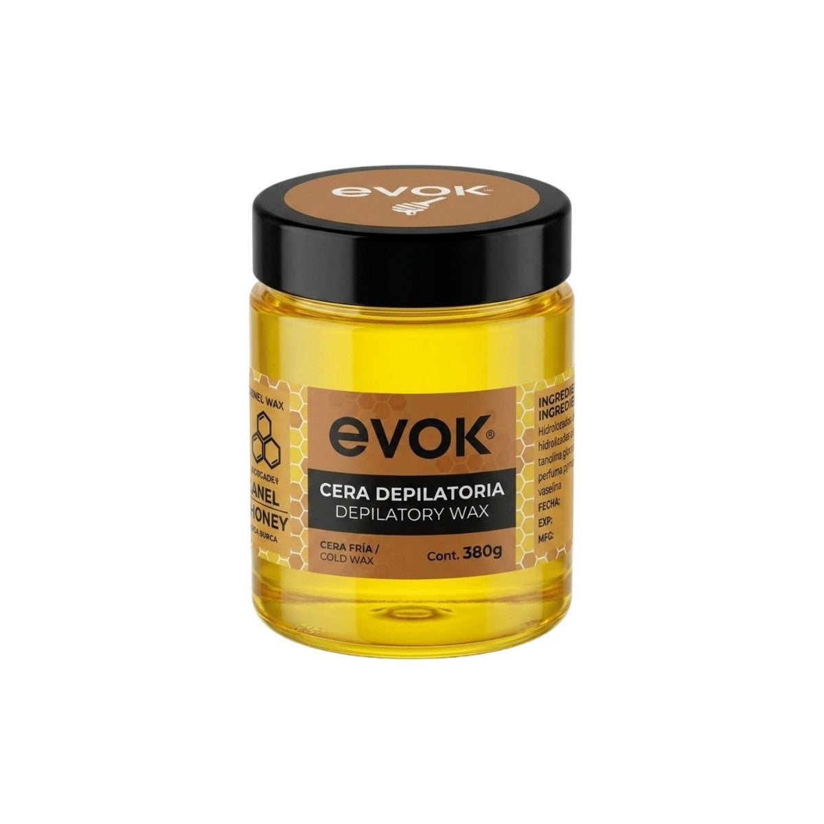 CERA DEPILATORIA FRIA CON FRAGANCIA A MIEL CON TIRAS Y ESPATULA EVOK 30G