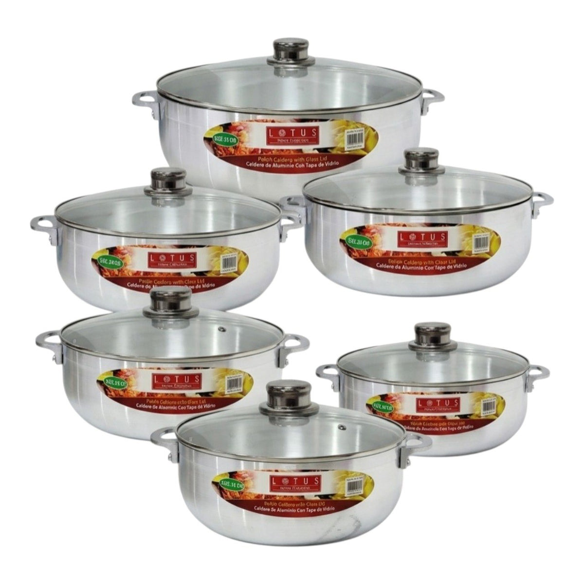 SET DE CALDEROS DE ALUMINIO CON ACABADO SATINADO CON TAPAS 12PCS LOTUS