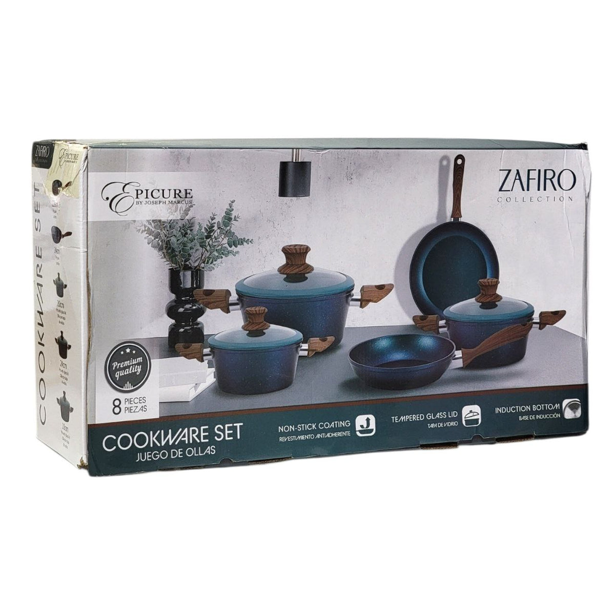 JUEGO DE OLLAS Y SARTENES ANTIADHERENTES CON TAPADERA DE VIDRIO Y BASE DE INDUCCION 5PCS EPICURE