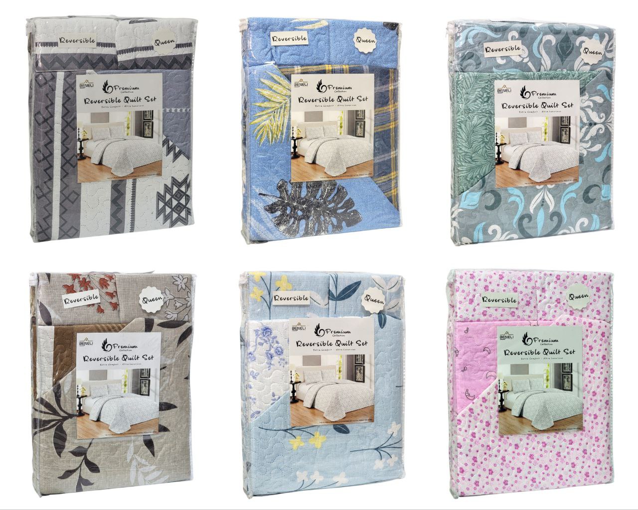 JUEGO DE EDREDON REVERSIBLE QUEEN 3PCS BENELI HOME