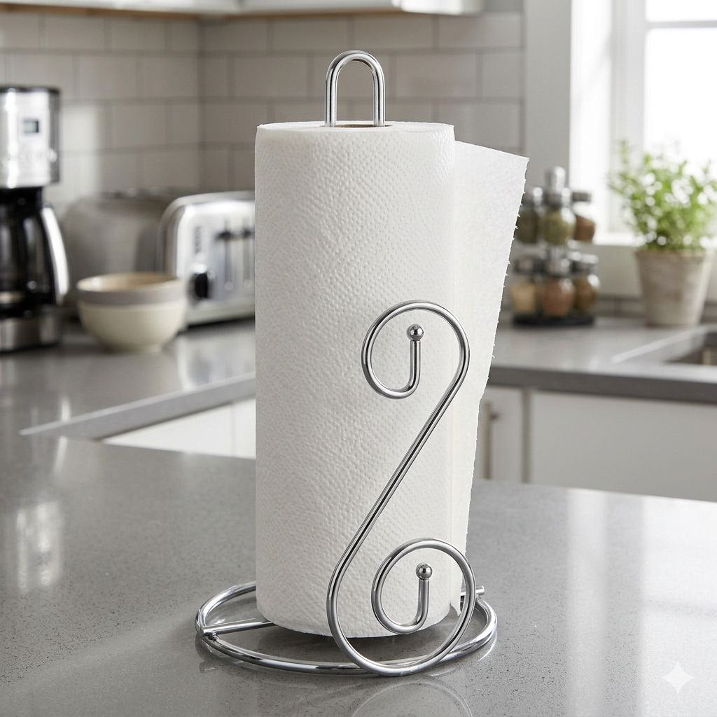 SOPORTE VERTICAL PARA PAPEL DE COCINA ACABADO PLATEADO ELEGANTE BENELI HOME 32CM