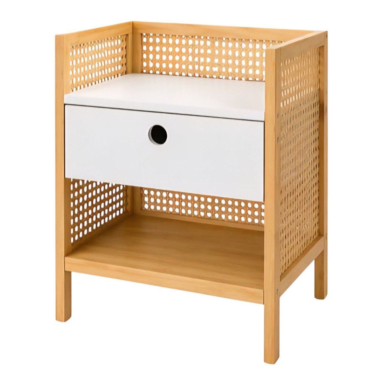 MESA DE NOCHE CON 1 CAJON BLANCO ESTILO NATURAL STUDIO 507 40X30X42CM