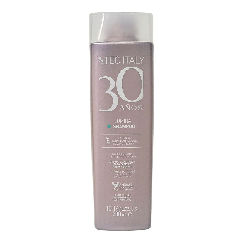 SHAMPOO MATIZADOR PARA CABELLO RUBIO DECOLORADO O BLANCO CON ACEITE DE RICINO QUERATINA Y EXTRACTO DE ROMERO TEC ITALY 300ML
