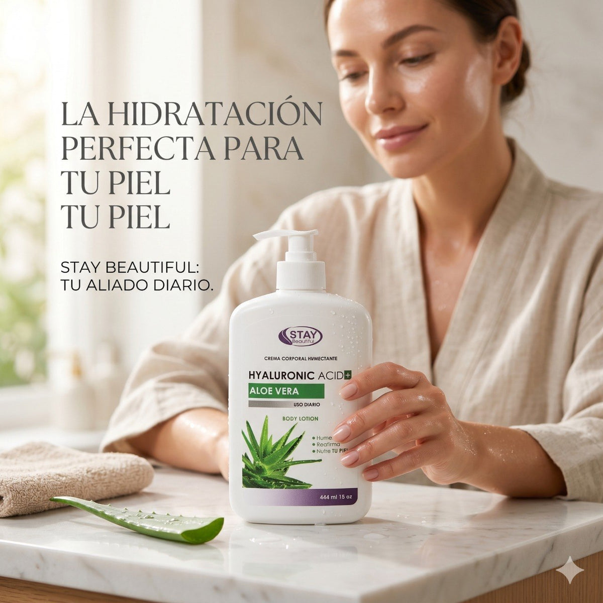 CREMA CORPORAL Y FACIAL HUMECTANTE Y REFRESCANTE CON ACIDO HIALURONICO Y ALOE VERA STAY BEAUTIFUL 444ML