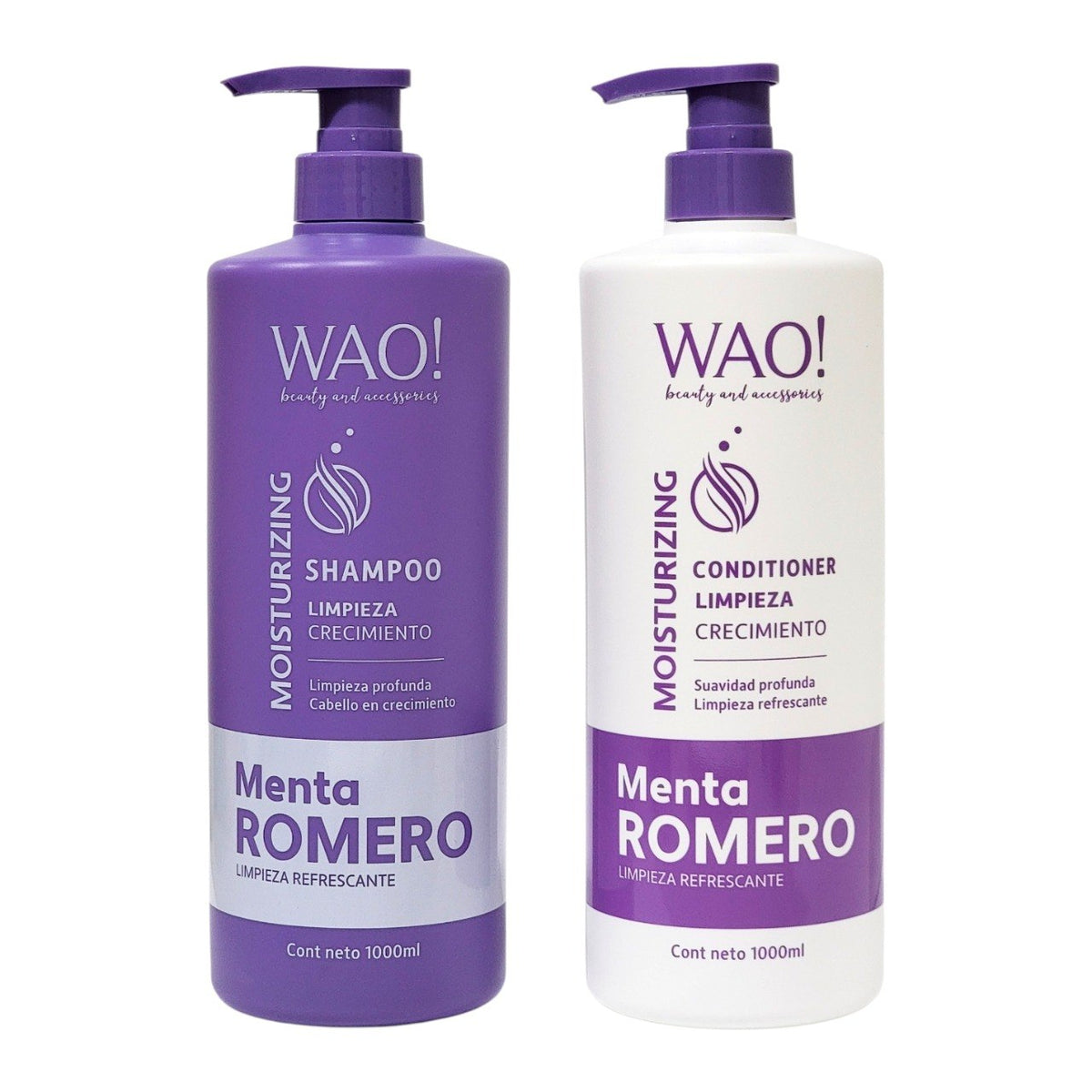 SET DE SHAMPOO Y ACONDICIONADOR ESTIMULANTE DE MENTA Y ROMERO WAO! 1000MLX2