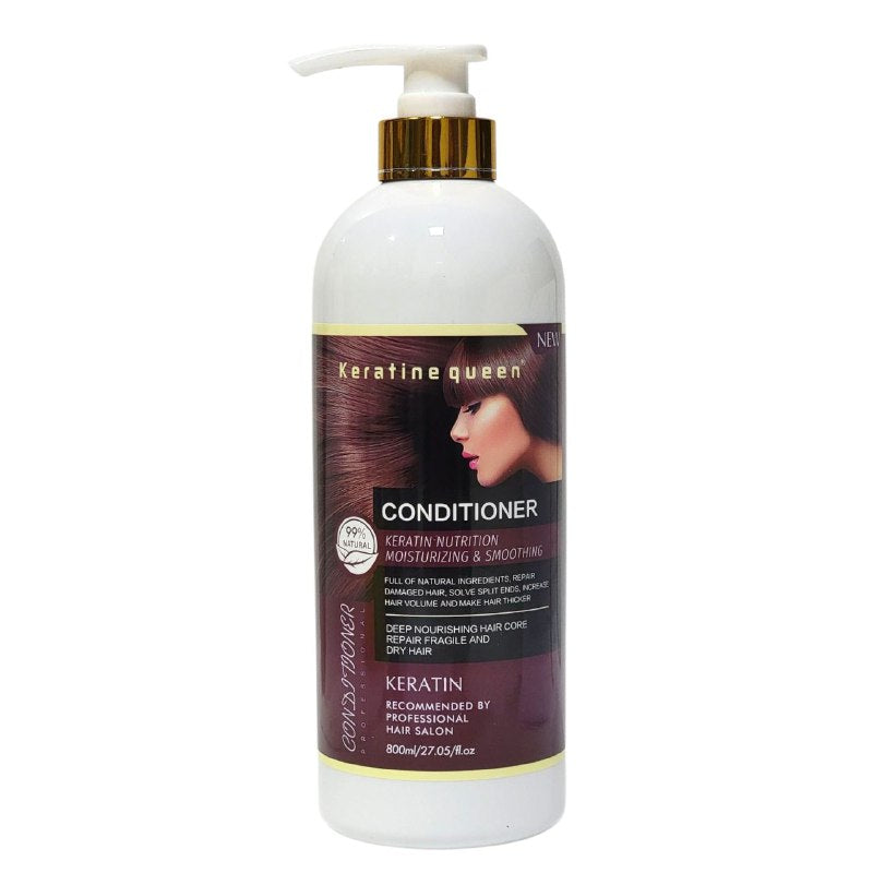 ACONDICIONADOR DE QUERATINA CON EXTRACTO BOTANICO NATURAL NUTRE E HIDRATA EL CABELLO DAÑADO Y FRAGIL KERATINE QUEEN 800ML