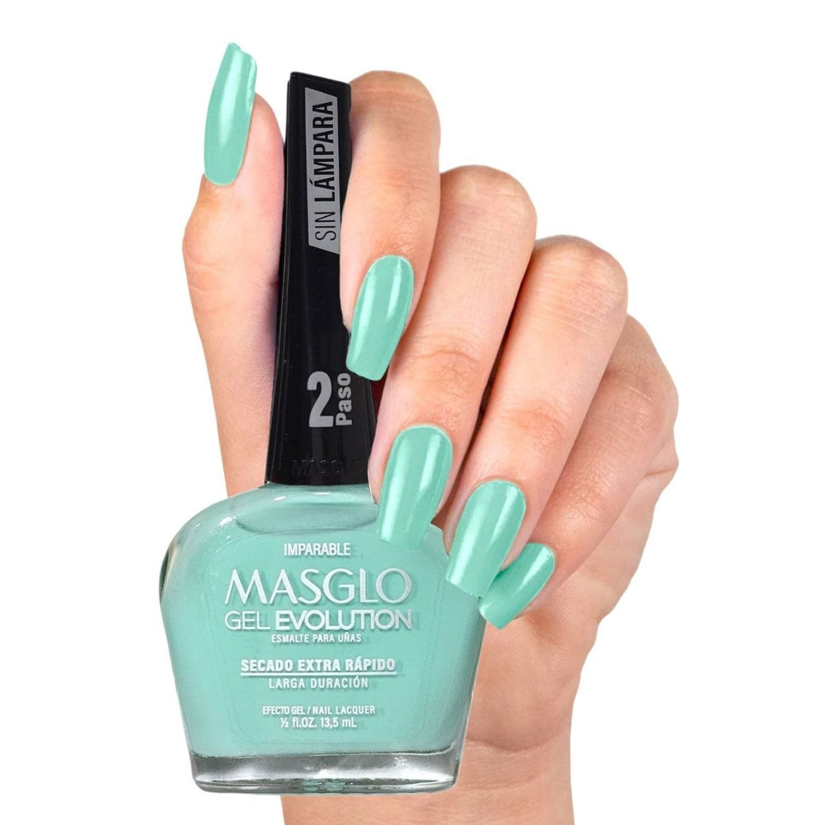 ESMALTE PARA UÑAS DE SECADO RAPIDO COLOR VERDE MENTA GEL EVOLUTION MASGLO 13.5ML