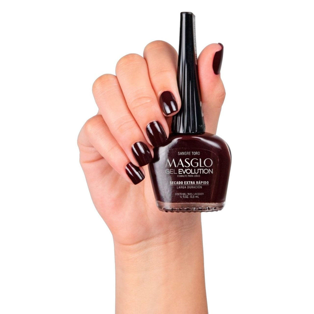 ESMALTE PARA UÑAS DE SECADO RAPIDO COLOR ROJO CEREZA NEGRO SANGRE TORO GEL EVOLUTION MASGLO 13.5ML