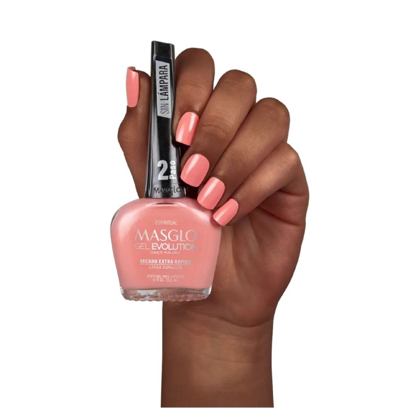 ESMALTE PARA UÑAS DE SECADO RAPIDO COLOR CORAL ESPIRITUAL GEL EVOLUTION MASGLO 13.5ML