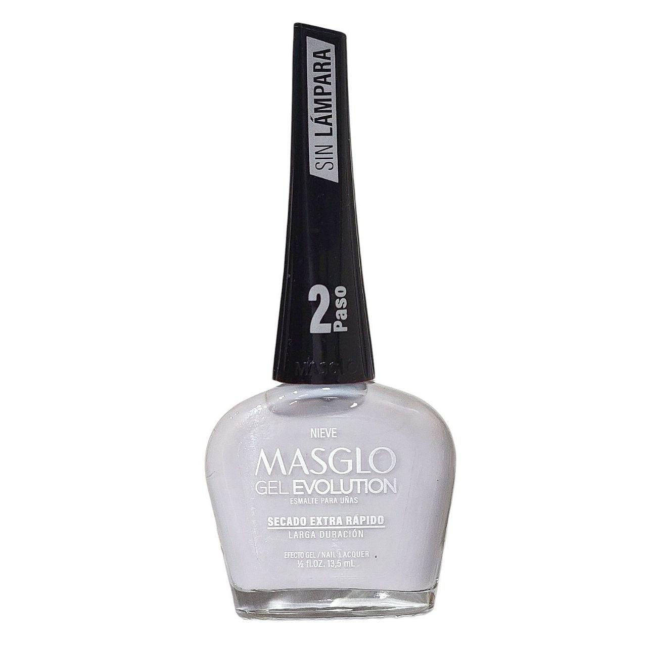 ESMALTE PARA UÑAS DE SECADO RAPIDO COLOR BLANCO OPACO NIEVE GEL EVOLUTION MASGLO 13.5ML