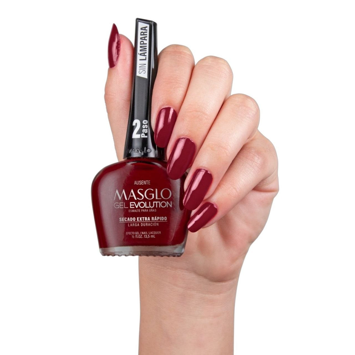 ESMALTE PARA UÑAS DE SECADO RAPIDO COLOR ROJO VINO AUSENTE GEL EVOLUTION MASGLO 13.5ML