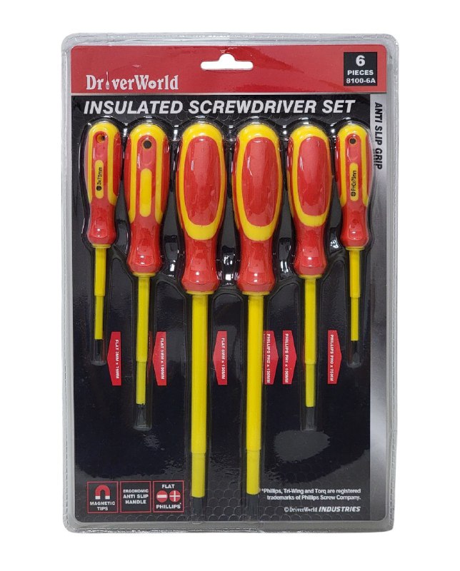 JUEGO DE HERRAMIENTAS DESTORNILLADORES AISLADOS CON PUNTAS MAGNETICAS 6 PIEZAS DRIVERWORLD
