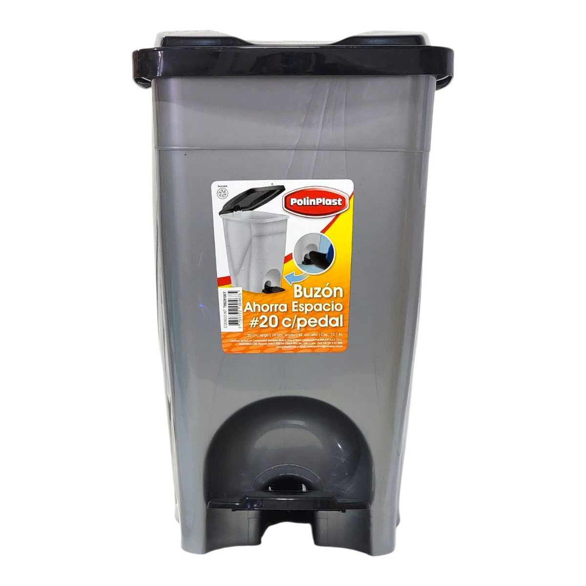BASURERO CON TAPA SISTEMA DUAL POLINPLAST 19L 35X26X42CM