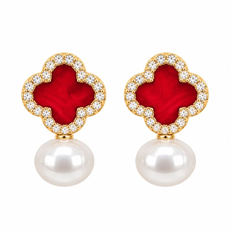 ARITOS DE ENCHAPE PARA DAMA CON DISEÑO DE FLOR 2CM (DUPE DE VAN CLEEF)
