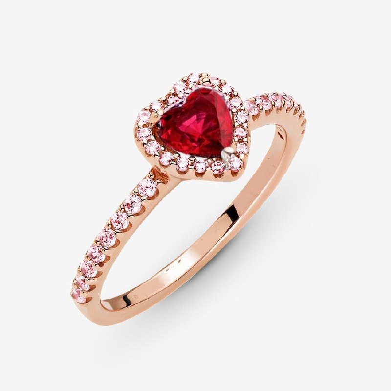 PANI1926D ANILLO GOLD ROSE, PIEDRA EN FORMA DE CORAZON COLOR ROJO, PLATA 925