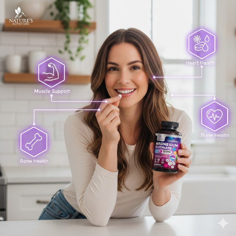 VITAMINAS EN TABLETAS DE GLICINATO DE MAGNESIO PARA FUERZA EXTRA NATURES NUTRITION 60UND