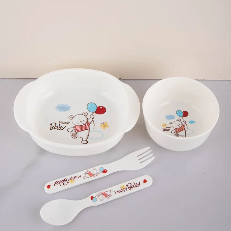 PLATO EN SET INFANTIL PARA BEBES, VAJILLA 4 EN 1, PLATO, BOWL, TENEDOR Y CUCHARA CHILDRENS TABLEWARE