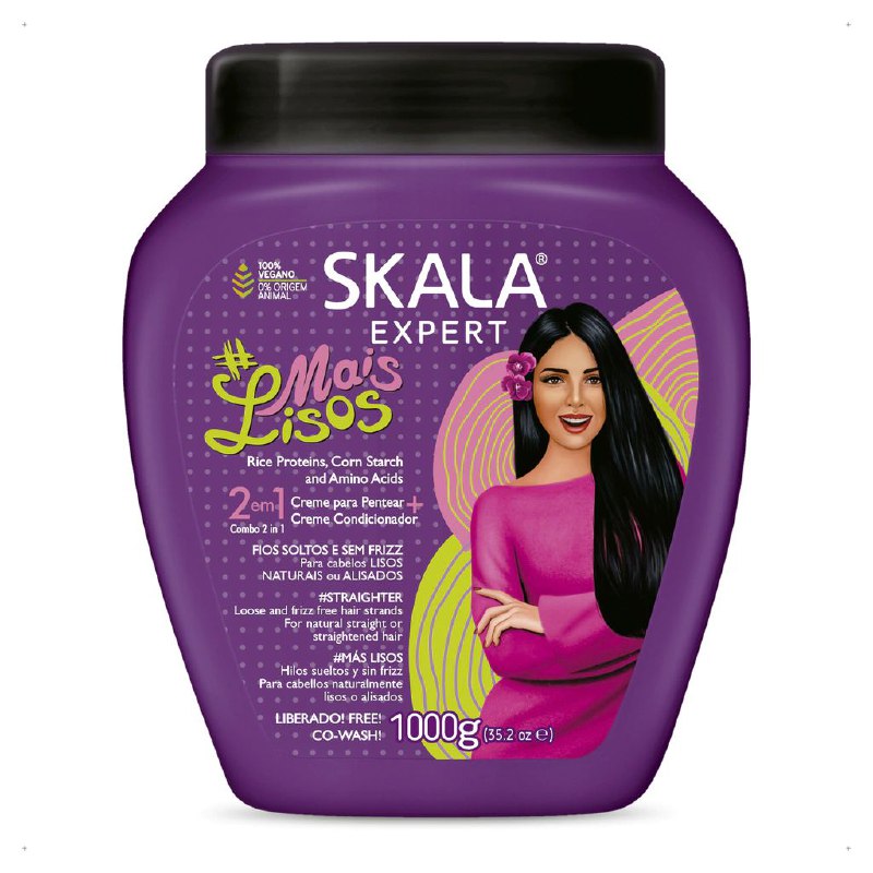 TRATAMIENTO CAPILAR EN CREMA 2 EN 1 ACONDICIONADORA PARA PEINAR, PROTEINAS DE ARROZ, ALMIDON DE MAIZ Y AMINOACIDOS, CABELLO SUELTO SIN FRIZZ SKALA EXPERT MAIS LISOS 1000G