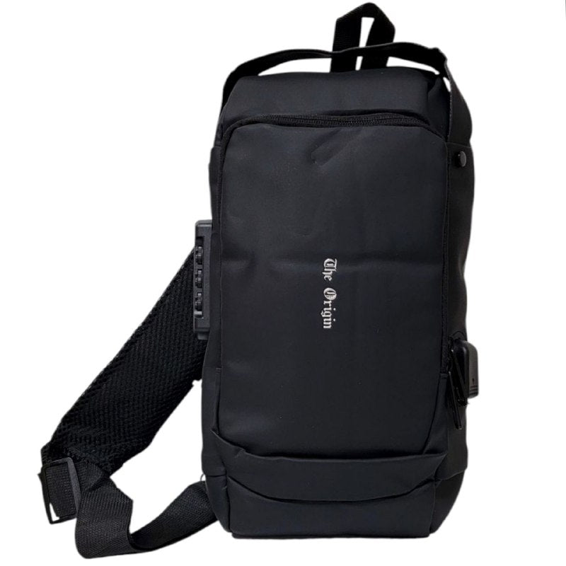 MOCHILA CRUZADA IMPERMEABLE PARA HOMBRES CON PUERTO DE CARGA USB PARA SEDERISMO THE ORIGIN 21X35CM