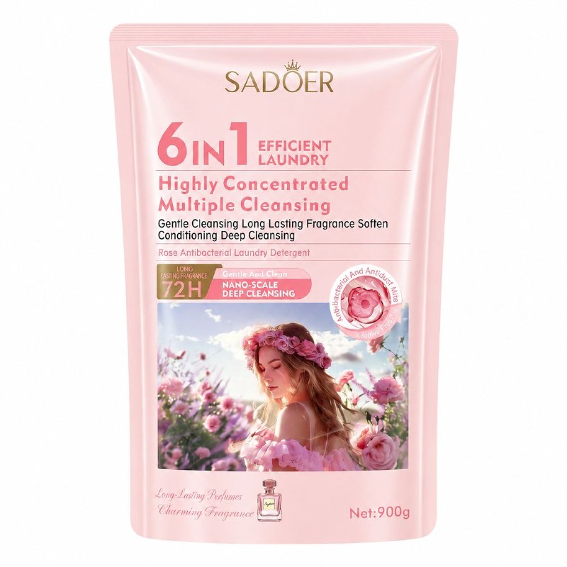 DETERGENTE LIQUIDO PARA ROPA 6 EN 1 DE LARGA DURACION CON AROMA A ROSA SADOER 900G