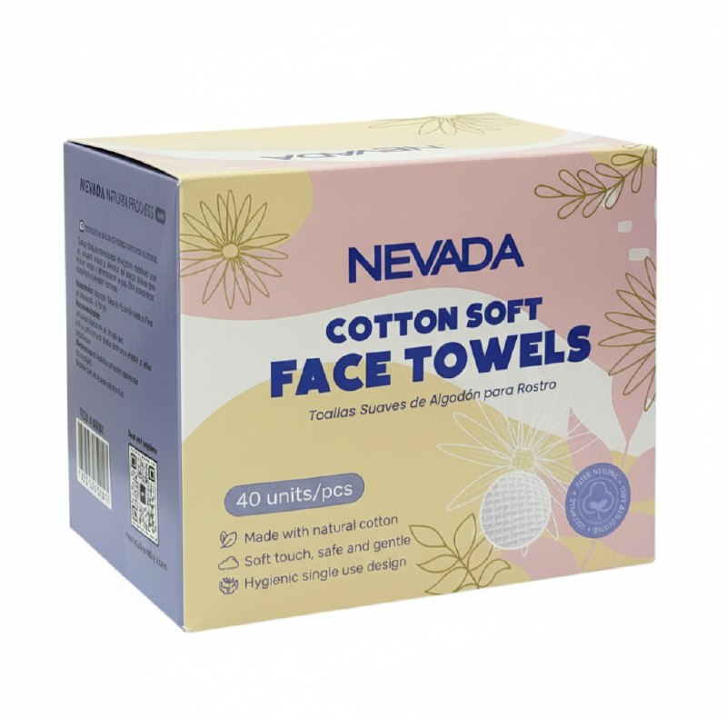 TOALLITAS FACIALES DE ALGODON DESECHABLES SUAVES MULTIUSOS NEVADA 40UND