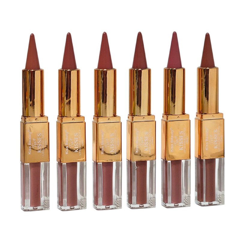 BRILLO LABIAL Y LAPIZ LABIAL VOLUMIZADOR 2 EN 1 KISS BEAUTY 3.2G+2ML (DUPE DE KIKO)