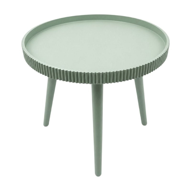 MESA LATERAL DE DISEÑO CONTEMPORÁNEO EN COLOR VERDE MENTA AUXILIAR REDONDA CON BANDEJA ACANALADA 48.3 x 50 CM