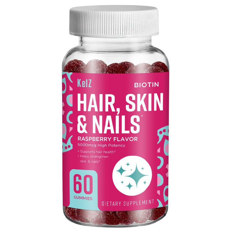 VITAMINAS EN GOMITAS BIOTIN PARA EL CABELLO, PIEL Y UÑAS SABOR A FRAMBUESA 500MCG KEIZ 60UND