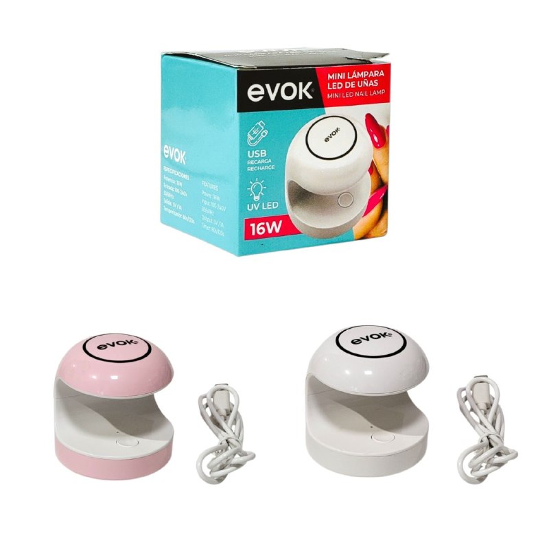 MINI LAMPARA LED PARA UÑAS PORTATIL UV/LED RECARGAGLE DE 16W EVOK