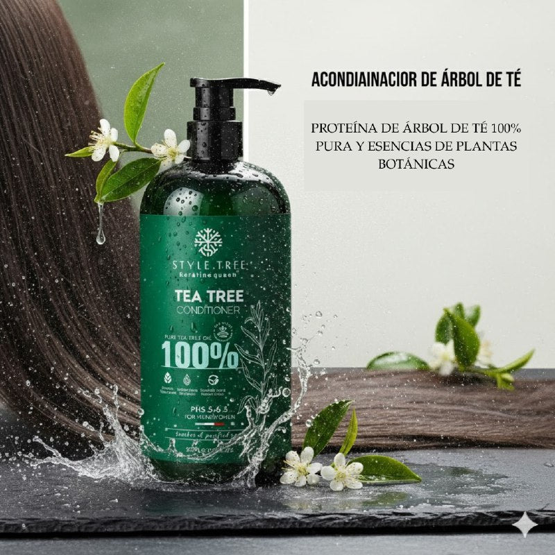 ACONDICIONADOR PARA EL CABELLO DE PROTEINA DE ARBOL DE TE PURA HIDRATANTE 500ML, Y CON ESENCIAS BOTANICAS HIDRATANTES QUE MEJORAN EL CABELLO GRASO, REDUCEN LA PICAZON Y FRIZZ, SUAVIZANDO Y DESENREDANDO AL INSTANTE KERATINE QUEEN