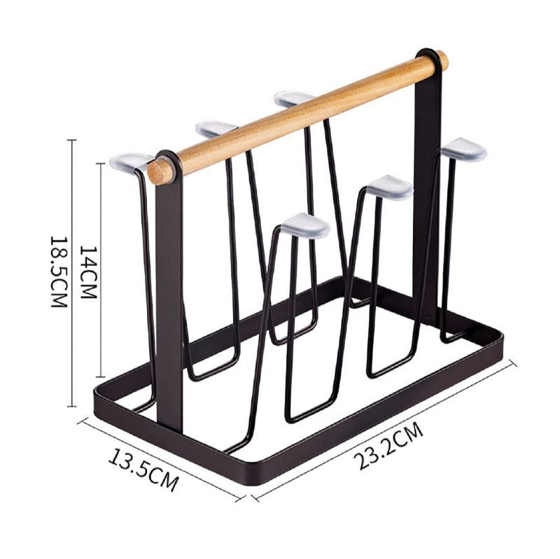 ESTANTE ORGANIZADOR Y ESCURRIDOR DE COCINA DE METAL PARA BOTELLAS O TAZAS CON MANGOP DE MADERA, DISEÑO VERSATIL 18.5X13.5X23.2CM
