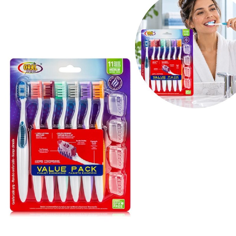 SET DE CEPILLOS DE DIENTES CON PROTECTORES DE CABEZAL ORAL FUSION 11PCS