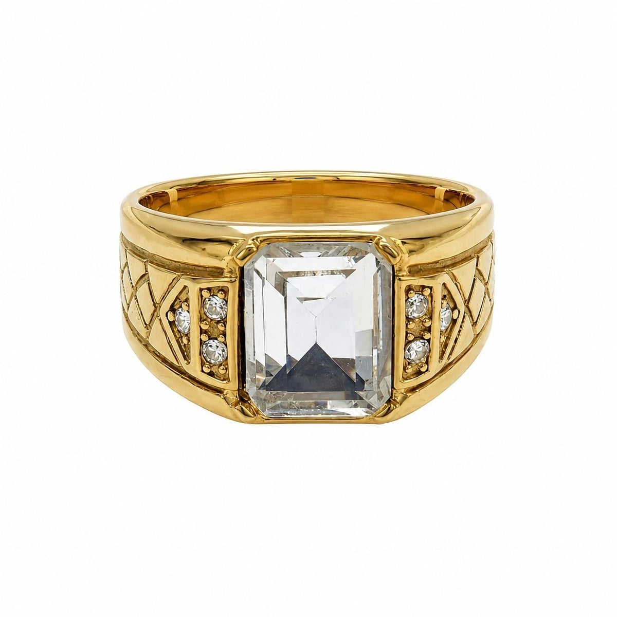 ANILLO DE ENCHAPE PARA CABALLERO CON DISEÑO PIEDRA BLANCA