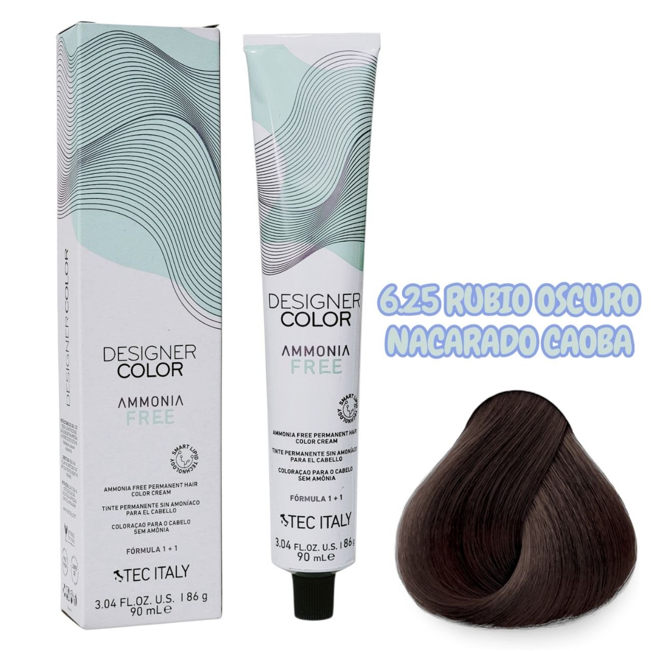 TINTE PERMANENTE CUIDA TU CABELLO Y OFRECE RESULTADOS CON TONOS MÁS NATURALES TONO 6.25 RUBIO OSCURO NACARADO CAOBA 1+1 TEC ITALY 90ML (Copia)