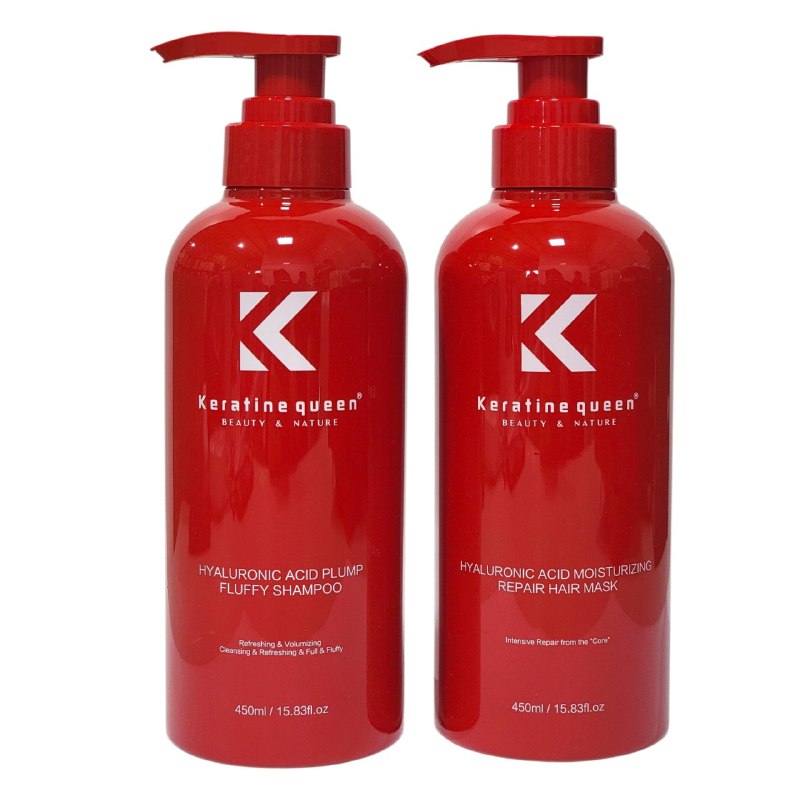 SET DE SHAMPOO Y MASCARILLA PARA EL CABELLO CON ACIDO HIALURONICO HIDRATANTE 2PCS KERATINE QUEEN 450MLX2