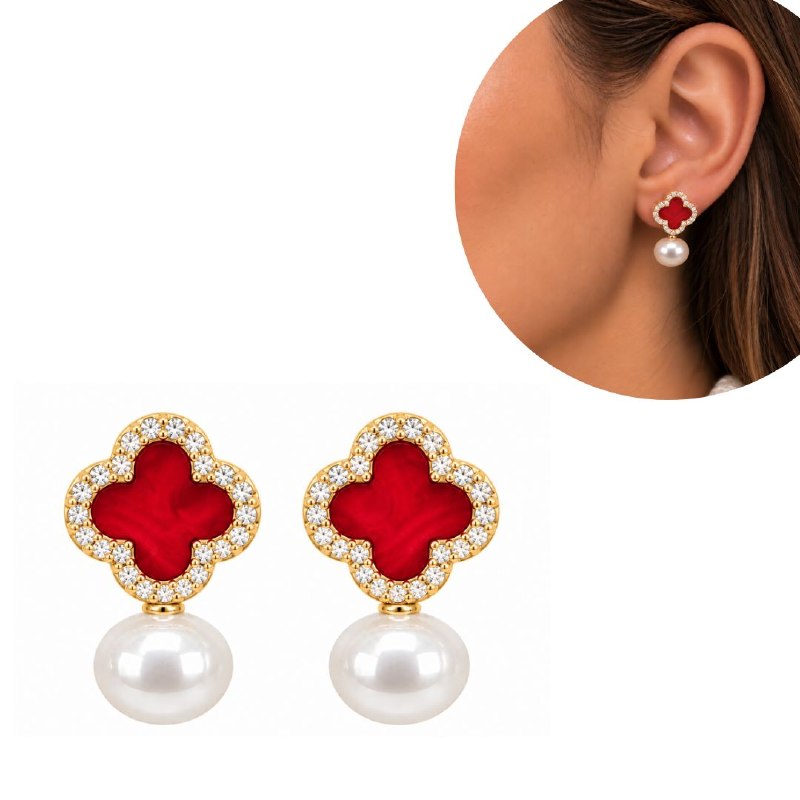 ARITOS DE ENCHAPE PARA DAMA CON DISEÑO DE FLOR 2CM (DUPE DE VAN CLEEF)