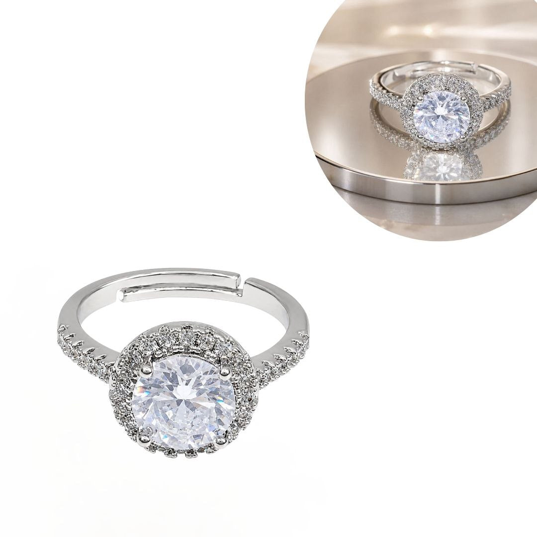 ANILLO DE ENCHAPE PARA DAMA CON DISEÑO ESTILO HALO Y CIRCONES BRILLANTES TALLA 6