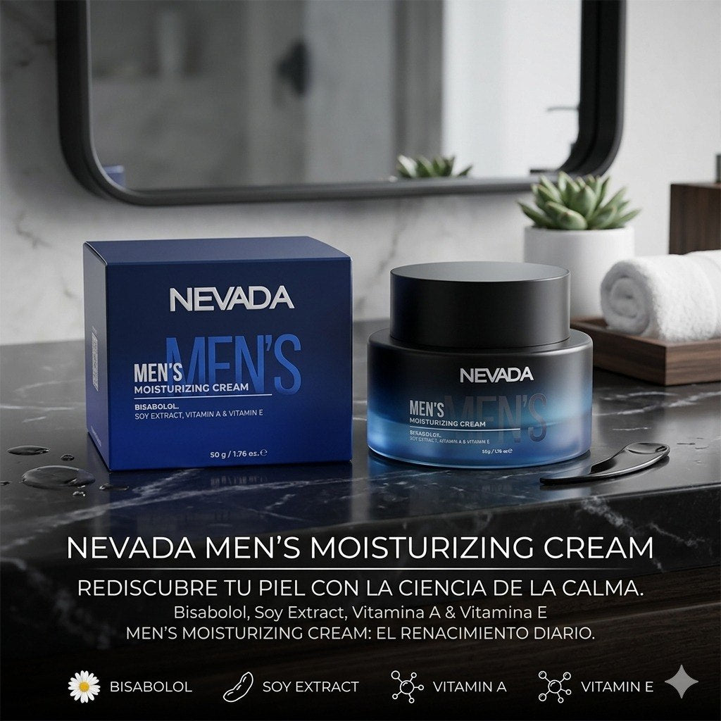 CREMA FACIAL HIDRATANTE PARA HOMBRES CON BISABOLOL EXTRACTO DE SOYA Y VITAMINA A Y E NEVADA 50G