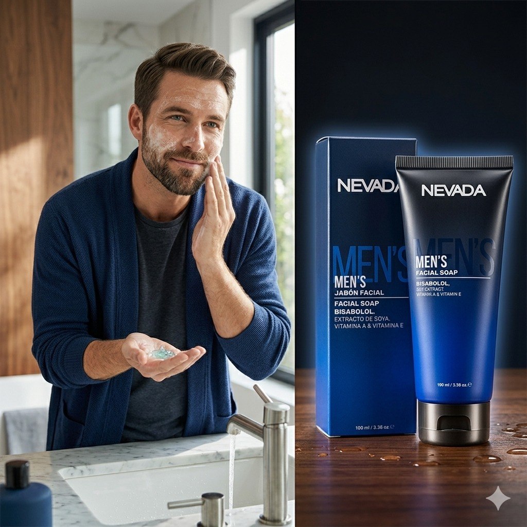 JABON FACIAL EN GEL PARA HOMBRES CON BISABOL EXTRACTO DE SOYAS Y VITAMINAS A Y E NEVADA 100ML