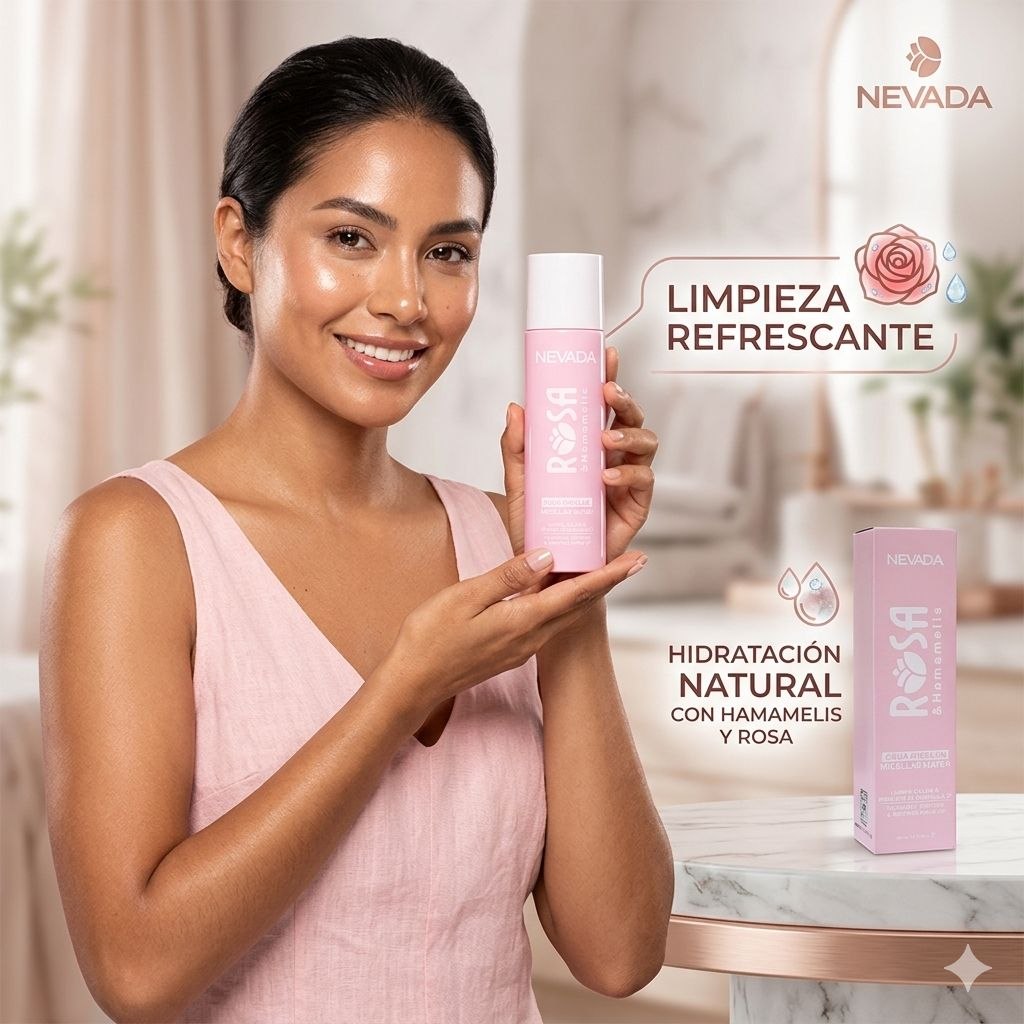 AGUA MICELAR LIMPIADORA DESMAQUILLANTE CON EXTRACTO DE ROSAS Y HAMAMELIS NEVADA 150ML