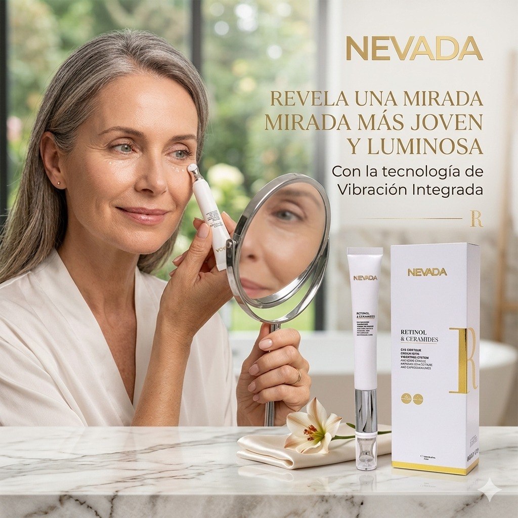 CREMA PARA CONTORNO DE OJOS CON APLICADOR VIBRATORIO CON RETINOL Y CERAMIDAS 2PCS NEVADA 20ML