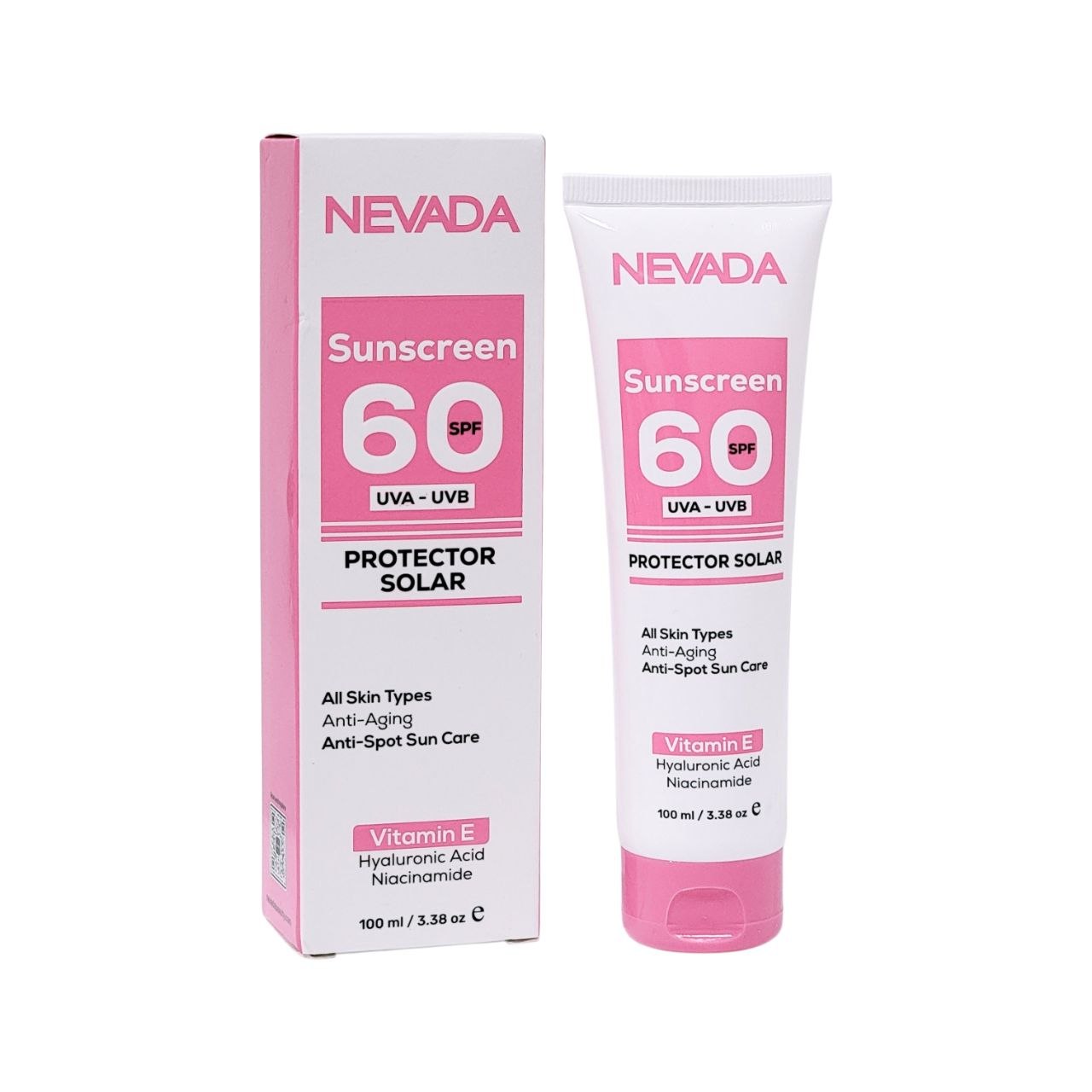 PROTECTOR SOLAR FACIAL SPF60 CON NIACINAMIDA VITAMINA E Y ACIDO HIALURONICO NEVADA 100ML