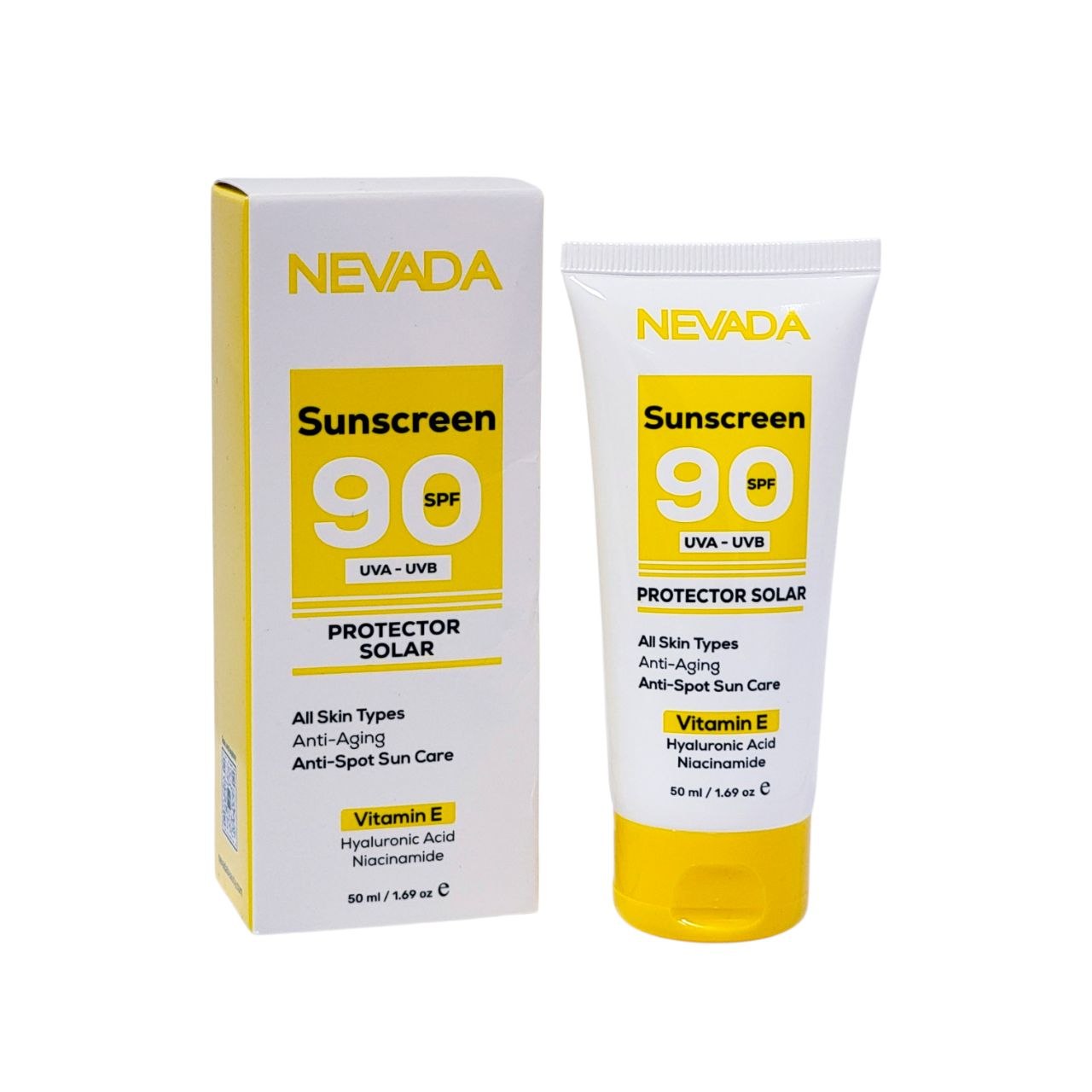 PROTECTOR SOLAR FACIAL SPF90 CON NIACINAMIDA VITAMINA E Y ACIDO HIALURONICO NEVADA 50ML