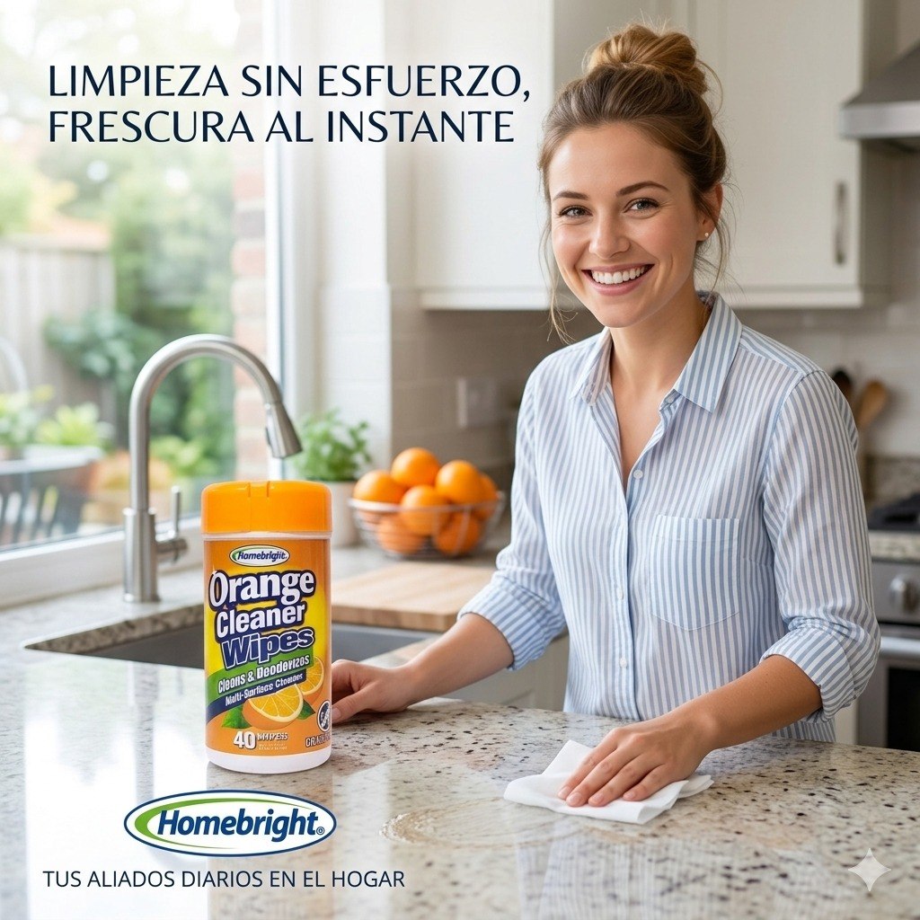 TOALLITAS HUMEDAS LIMPIADORAS AROMA A NARANJA HOMEBRIGHT 40UND