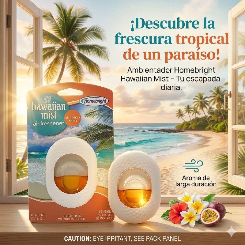 AMBIENTADOR PASIVO ELIMINADOR DE OLORES SIN ENCHUFE AROMA A BRUMA HAWAIANA HOMEBRIGHT 7.4ML