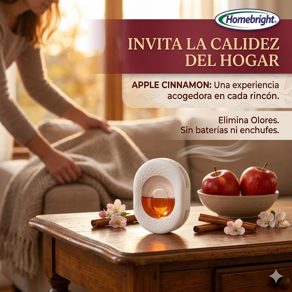AMBIENTADOR PASIVO ELIMINADOR DE OLORES SIN ENCHUFE AROMA A MANZANA Y CANELA HOMEBRIGHT 7.4ML