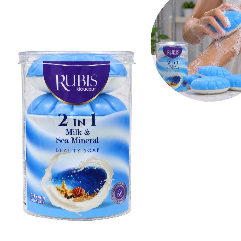JABON EN BARRA CORPORAL Y FACIAL DE LIMPIEZA SUAVIZANTE DE LECHE Y MINERALES MARINOS RUBIS DOUCEUR 4PCS