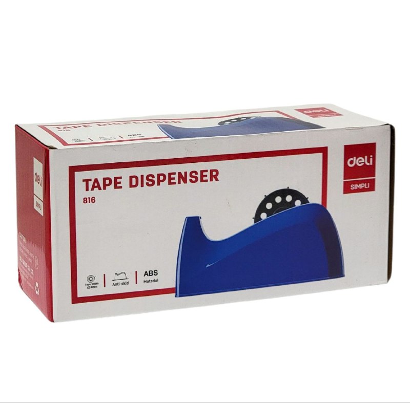 TAPERA DISPENSADOR DE CINTA DE OFICINA, BASE PESADA Y ANTIDESLIZANTE, ACEPTA TAMAÑO 1/2 Y 3/4, DELI TAPE 2 COLORES