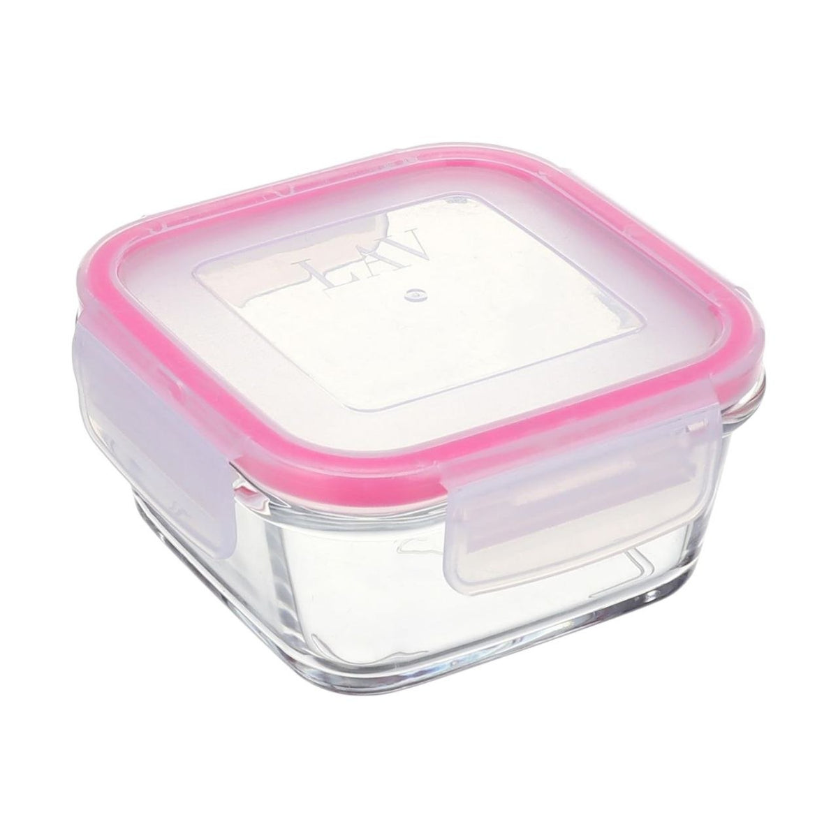 RECIPIENTE PANA PARA ALIMENTOS DE VIDRIO HERMETICA CON TAPA ROSA LAV 12X12CM