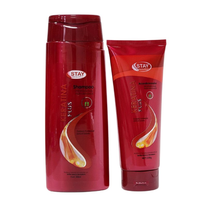 SET DE SHAMPOO Y ACONDICIONADOR DE QUERATINA HIDRATA Y REPARA EL CABELLO STAY BEAUTIFUL